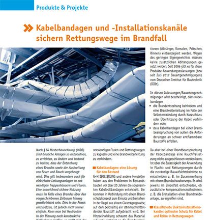 Kabelbandagen und -Installationskanäle sichern Rettungswege im Brandfall