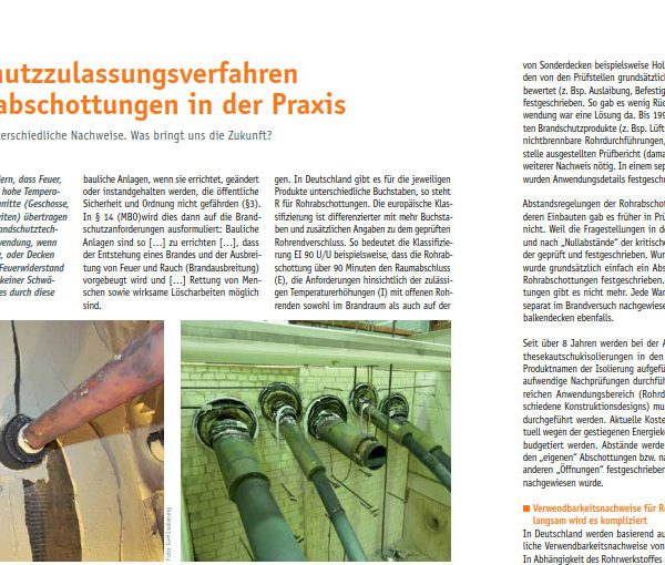Presseartikel zu "Brandschutzzulassungsverfahren für Rohrabschottungen in der Praxis"